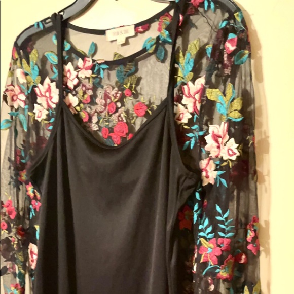 Taylor & Sage Embroidered Floral Sheath Overlay & Spaghetti Strap Dress - Picture 6 of 10